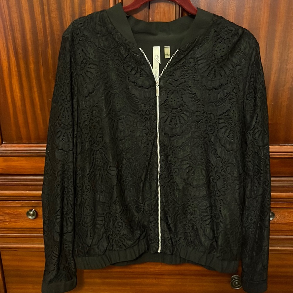 Black lace bomber jacket.